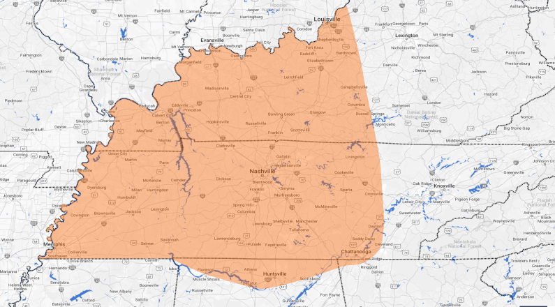 Contain IQ quality control service area map for Tennessee, Kentucky, Alabama